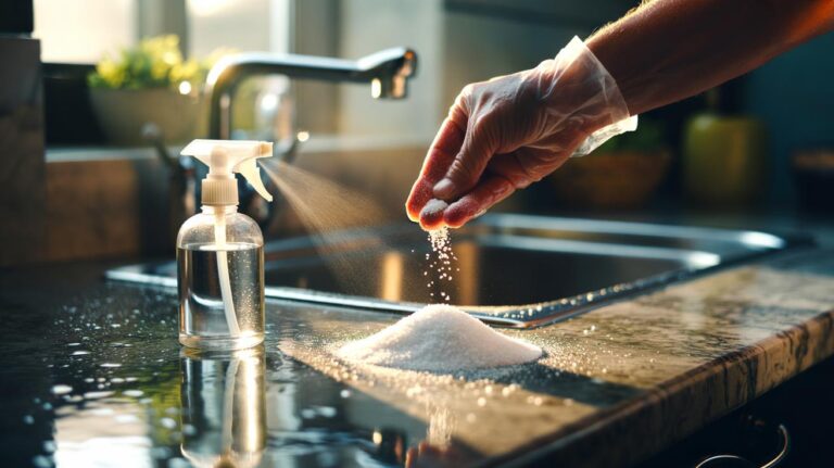 Illustration of using salt brine to sanitise a kitchen countertop in 60 seconds